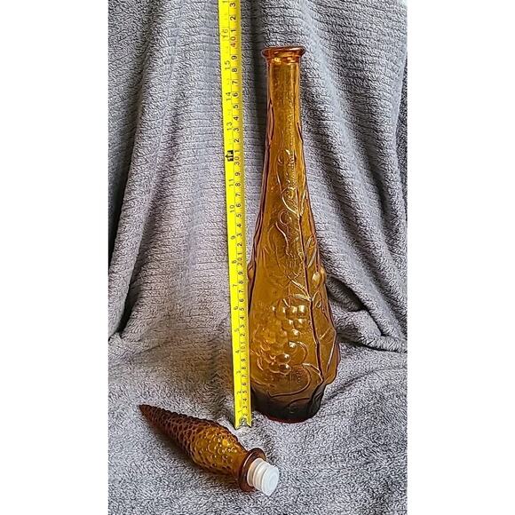 Vintage 23" MCM Empoli Genie Bottle Decanter Amber Grapes w/Hobnail Stopper - Picture 8 of 9